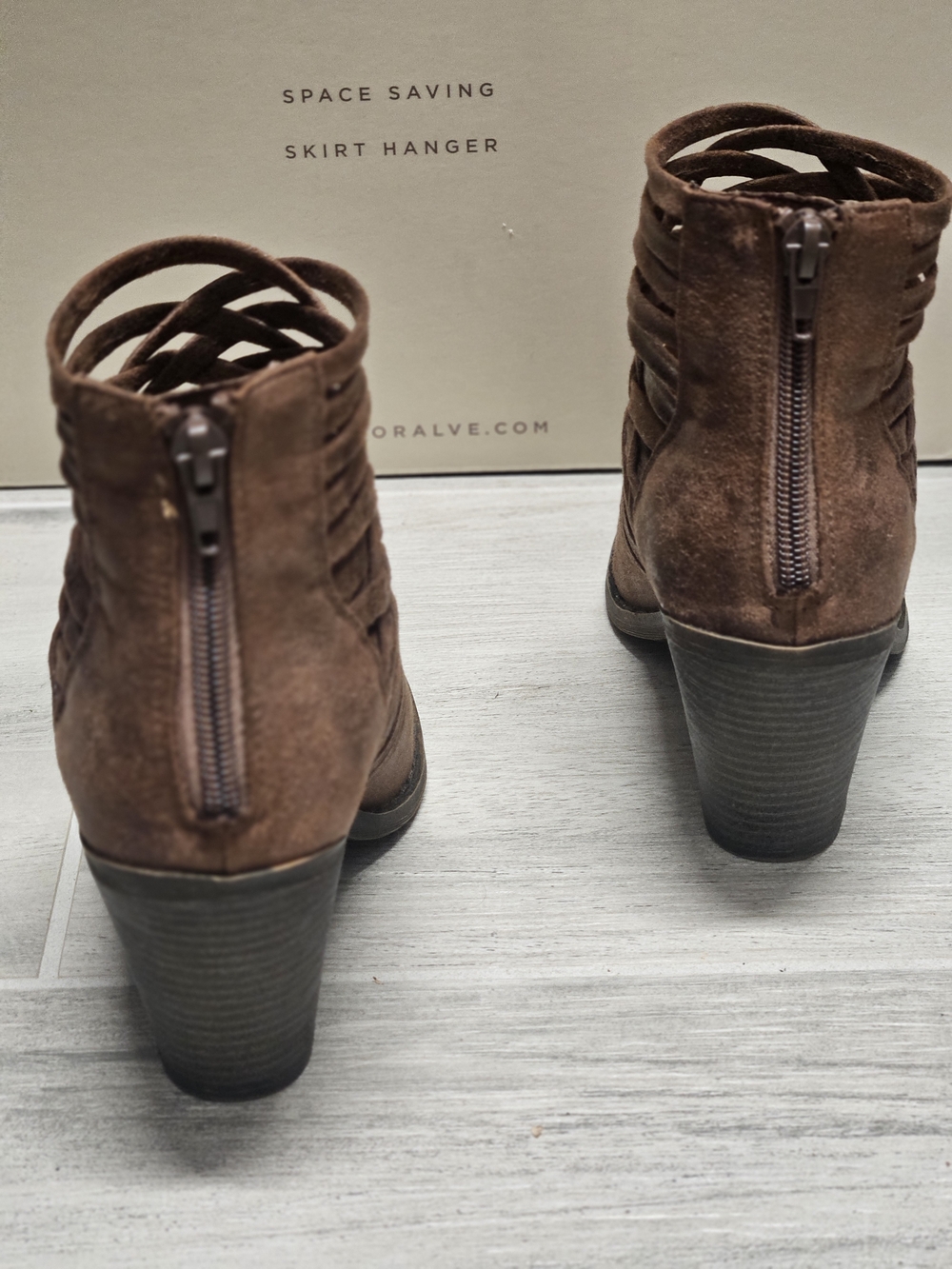 Fergalicious Brown Suede Cutout Back-Zip Ankle Boots